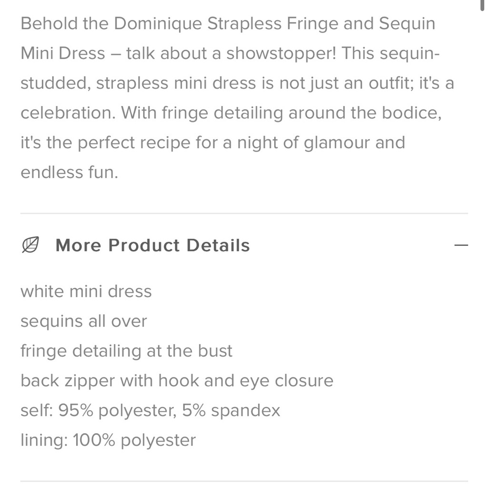 12th Tribe White Sequin Strapless Mini Dress with Fringe. - Picture 5 of 5